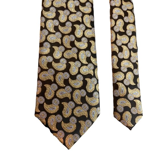 Saddlebred Mens Polyester Neck Tie Black Gold Paisley Work Dad Gift - Picture 1 of 5